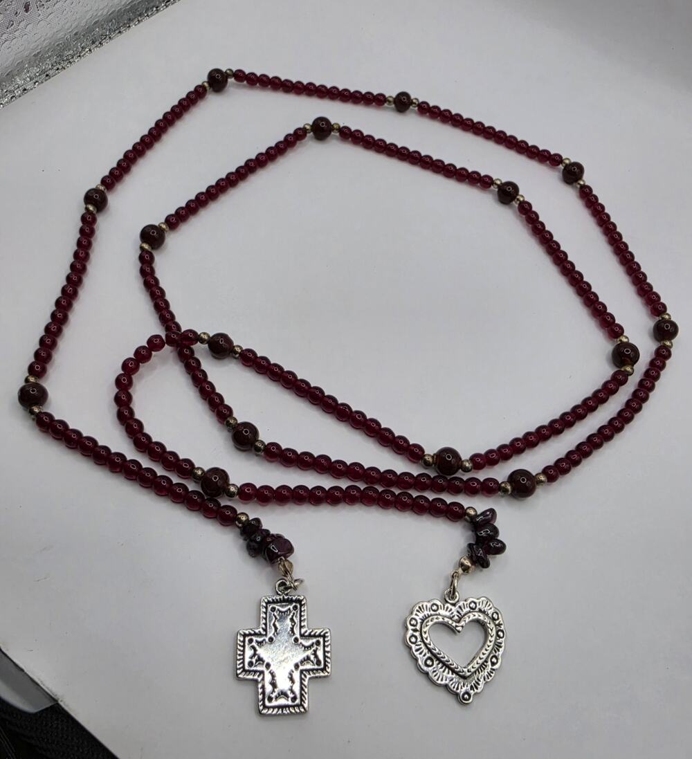 Silpada 925 Sterling Silver Garnet Heart Cross Lariat Necklace N1294 Retired